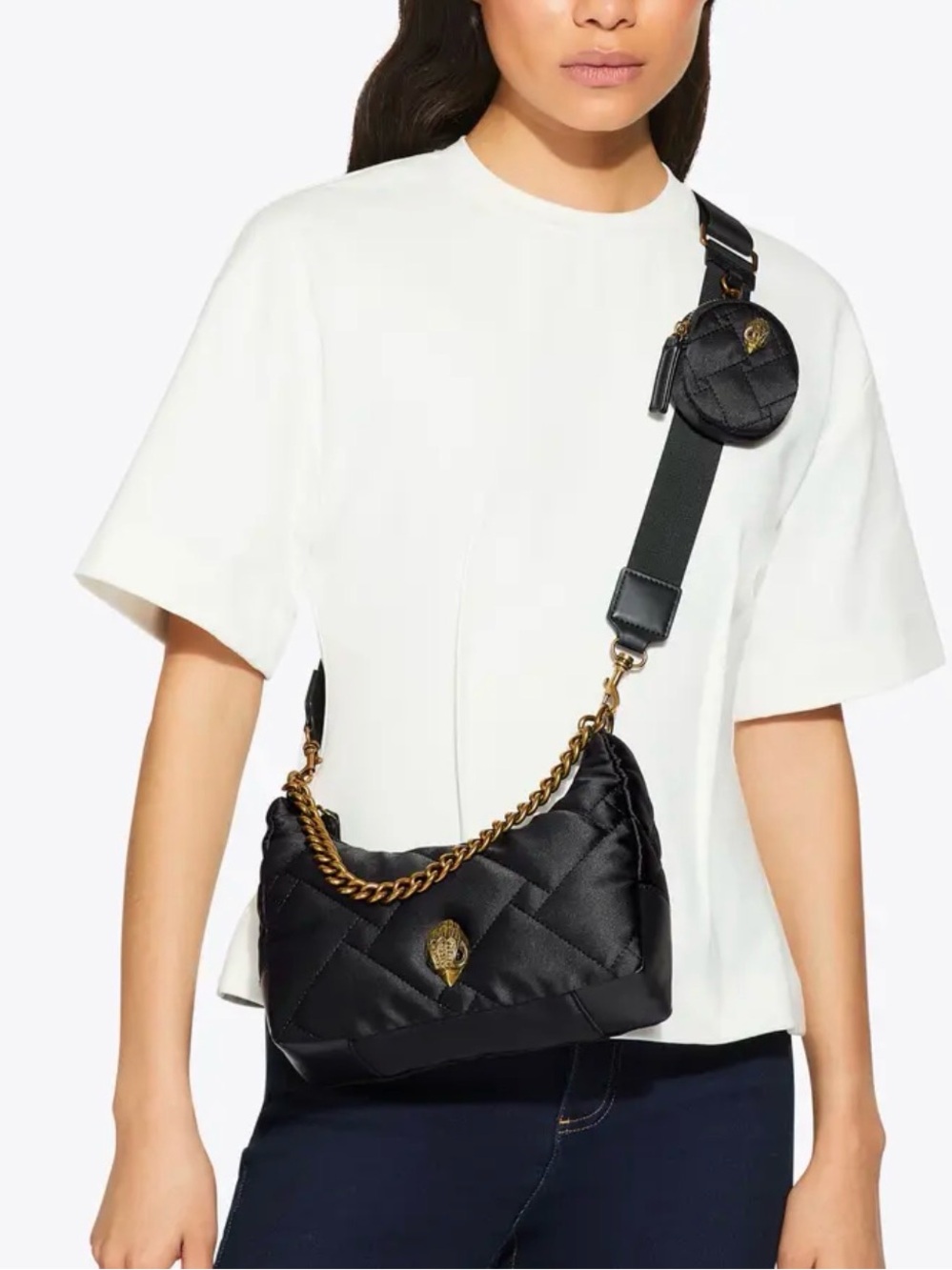 Kurt Geiger Black Quilted Crossbody with Gold Chain